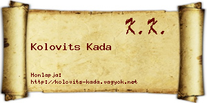 Kolovits Kada névjegykártya
